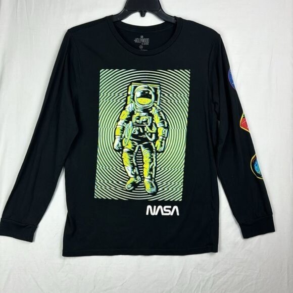 NASA Astronaut Long Sleeve Black Tee Shirt Mens Large Hollywood the Jean People - Picture 1 of 12